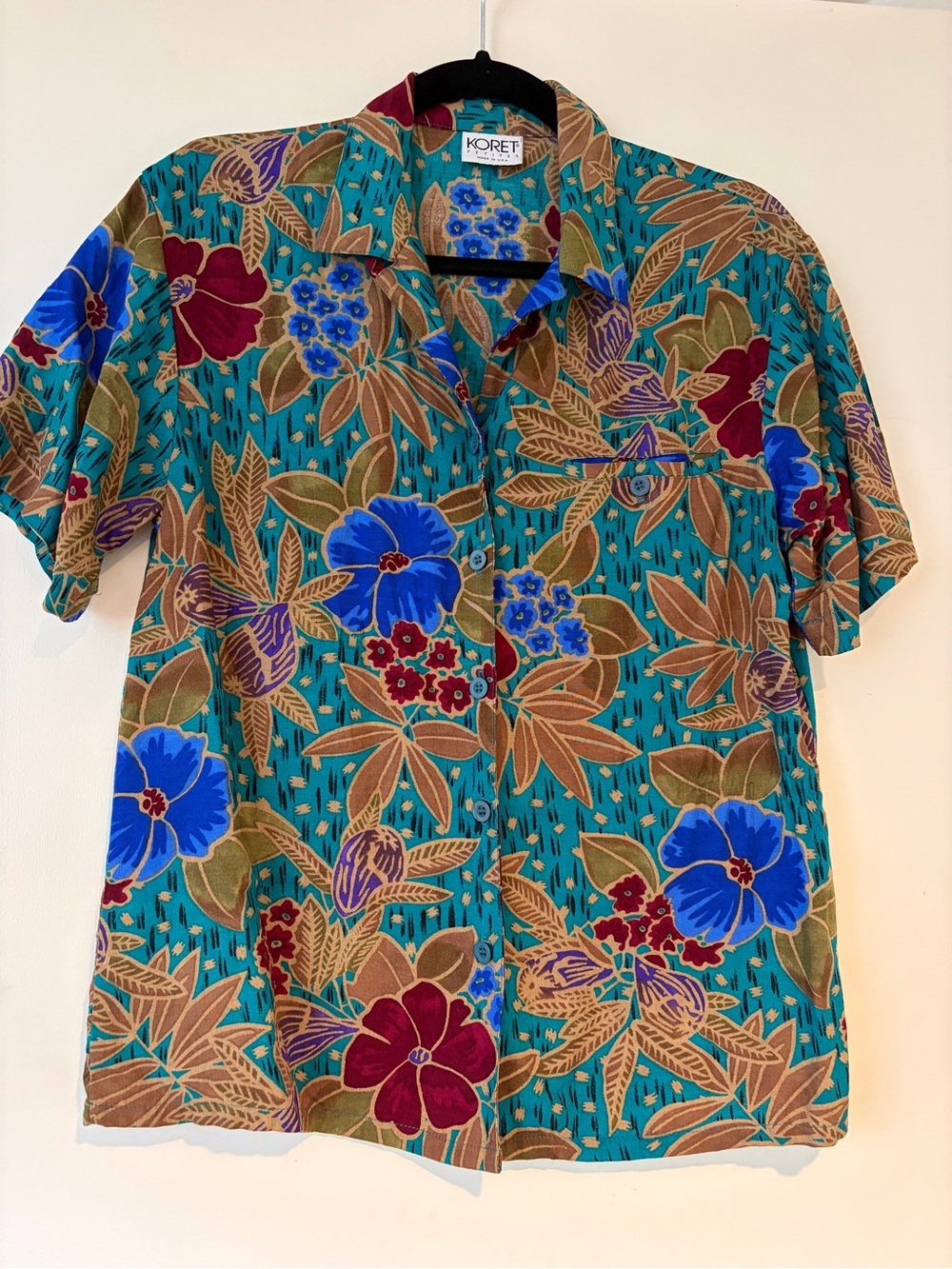 Koret Men's Teal Floral Short-Sleeve Shirt